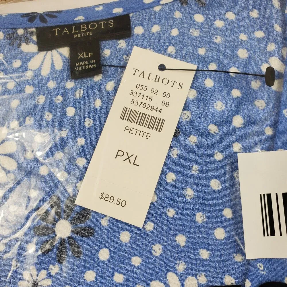 Talbots Womens Petite XLarge Daisy Viscose Wrap Blouse Blue Floral Long Sleeve - Picture 3 of 3